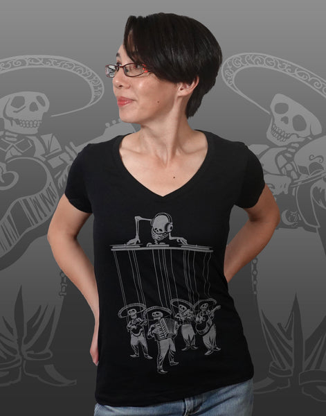 Dia De Los Muertos Junior Women's Fitted V-Neck (New Fit)