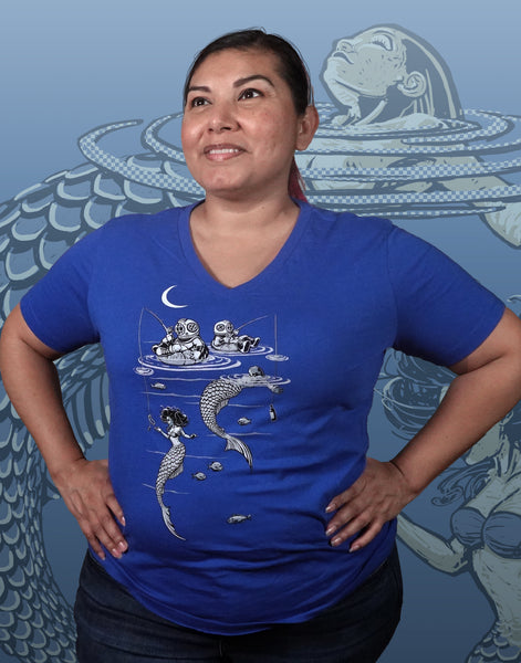 Mermaid Fishing Plus Size Relaxed Fit Women's V-Neck