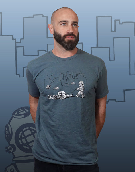 Walking Your Octopus Men's Fitted Crew Neck