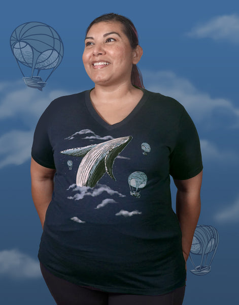 Whale Watching Plus Size Relaxed Fit Women's V-Neck
