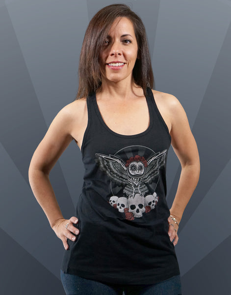 Dia De Los Muertos Owl Junior Women's Racerback Tank