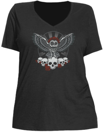 Dia De Los Muertos Owl Plus Size Relaxed Fit Women's V-Neck