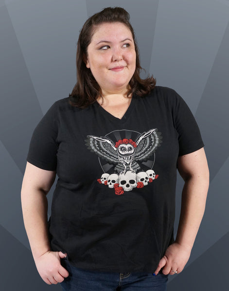 Dia De Los Muertos Owl Plus Size Relaxed Fit Women's V-Neck