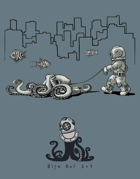 Walking Your Octopus Men's Fitted Crew Neck