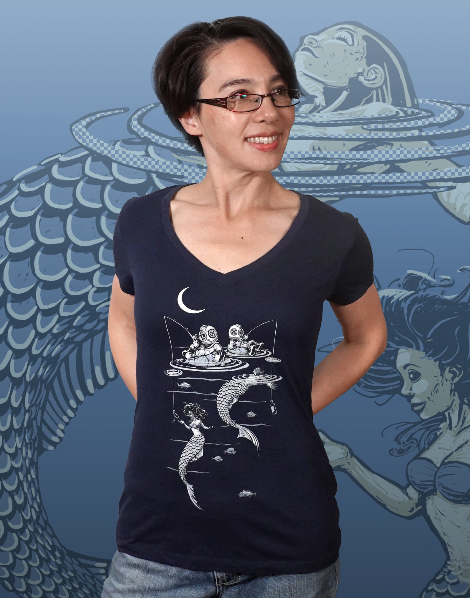 Mermaid Fishing Junior Women's Fitted V-Neck (New Fit)
